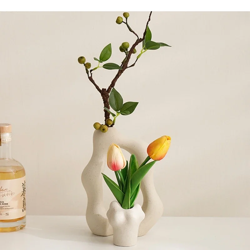 2Pcs/set Ceramic Vase Craftts Decorative Dry Flower Foyer Art Arrangement Home Decor Accessories