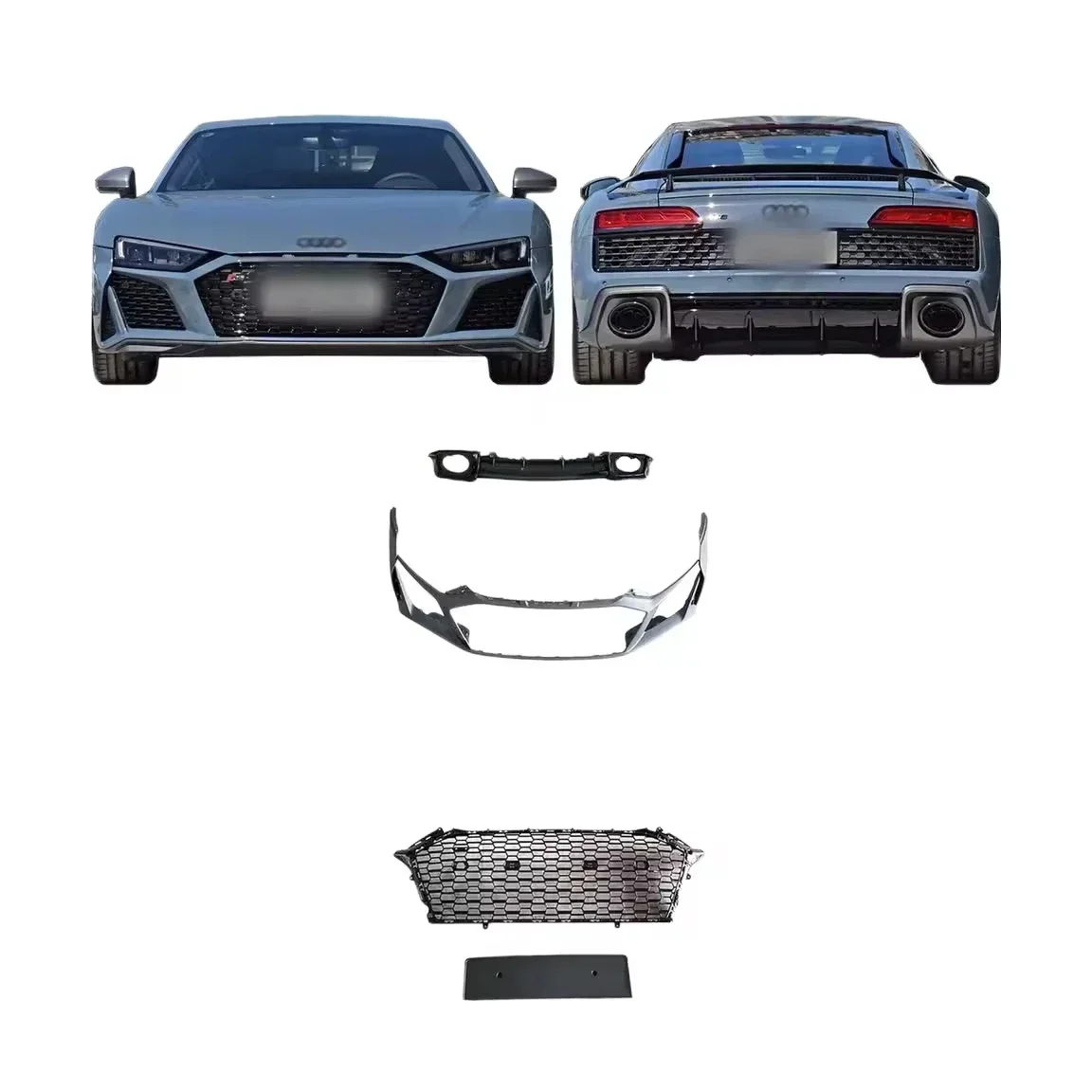 Car bumpers for Audi R8 2016 2017 2018 2019 2020 2021 facelift new R8 model with bumpers grilles rear diffuser tail pipes