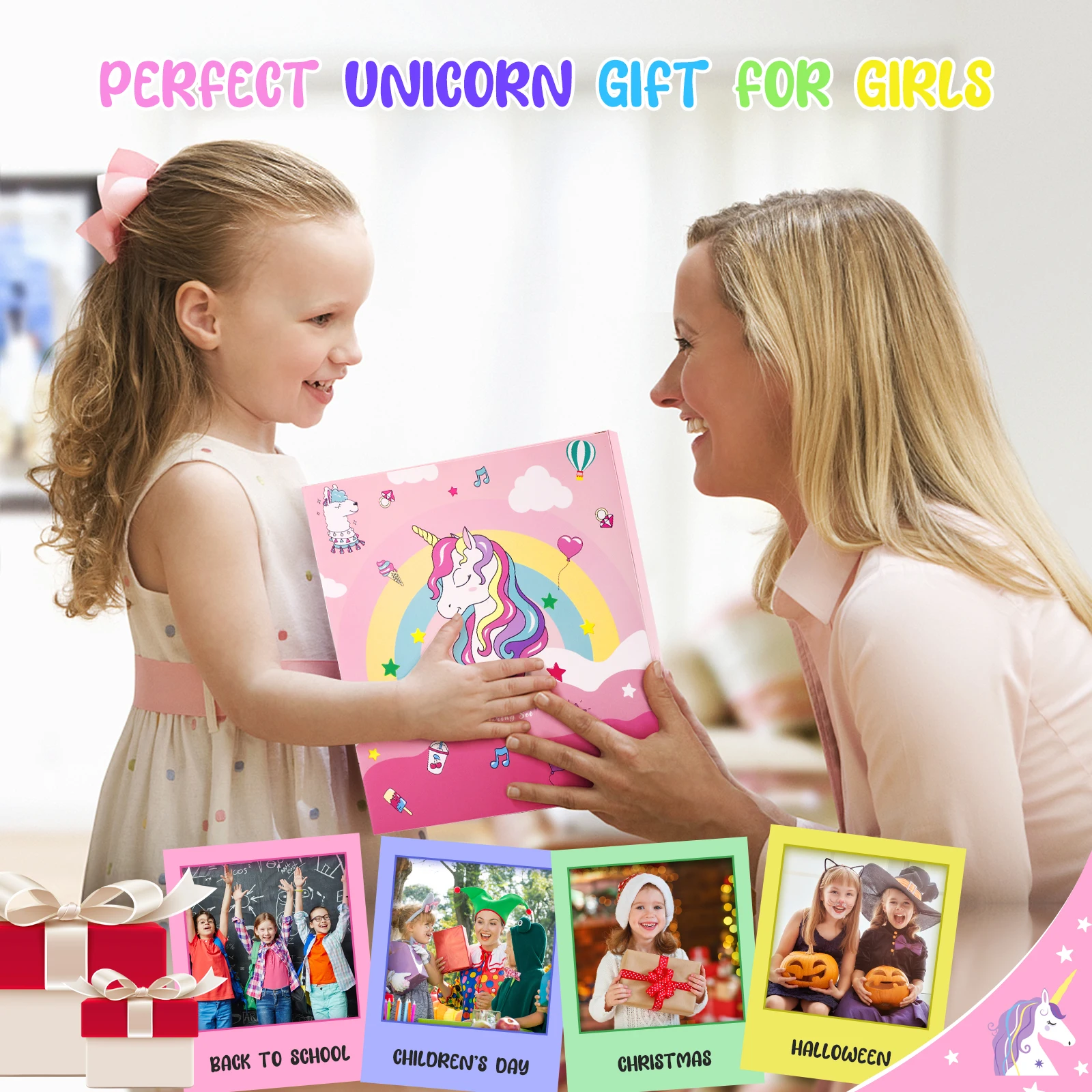 مجموعات قرطاسية يونيكورن للفتيات 4-12 مجموعة فنية للأطفال 50+ مجموعة أقلام تلوين معطرة بالفواكه وحقيبة تخزين طقم طلاء للأطفال