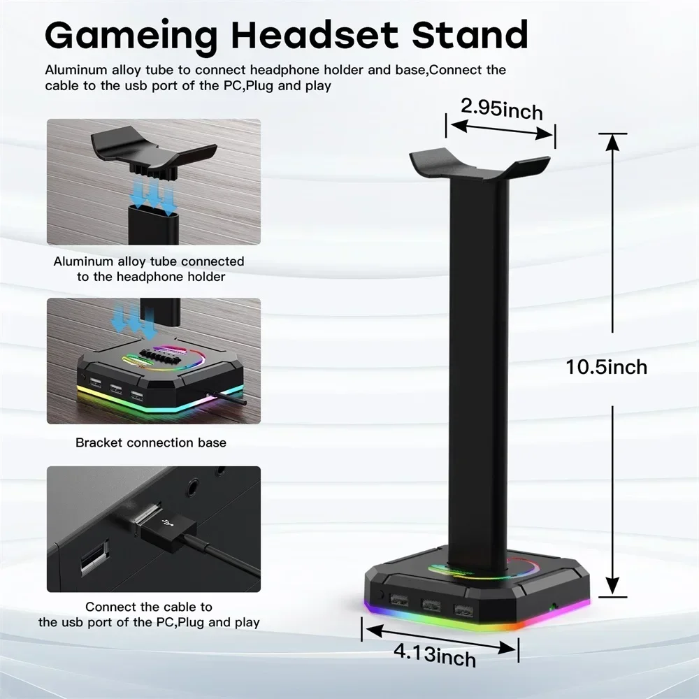 Rak penahan Headphone, Headset mendukung dudukan hemat ruang Desktop Organizer braket vertikal RGB lampu latar