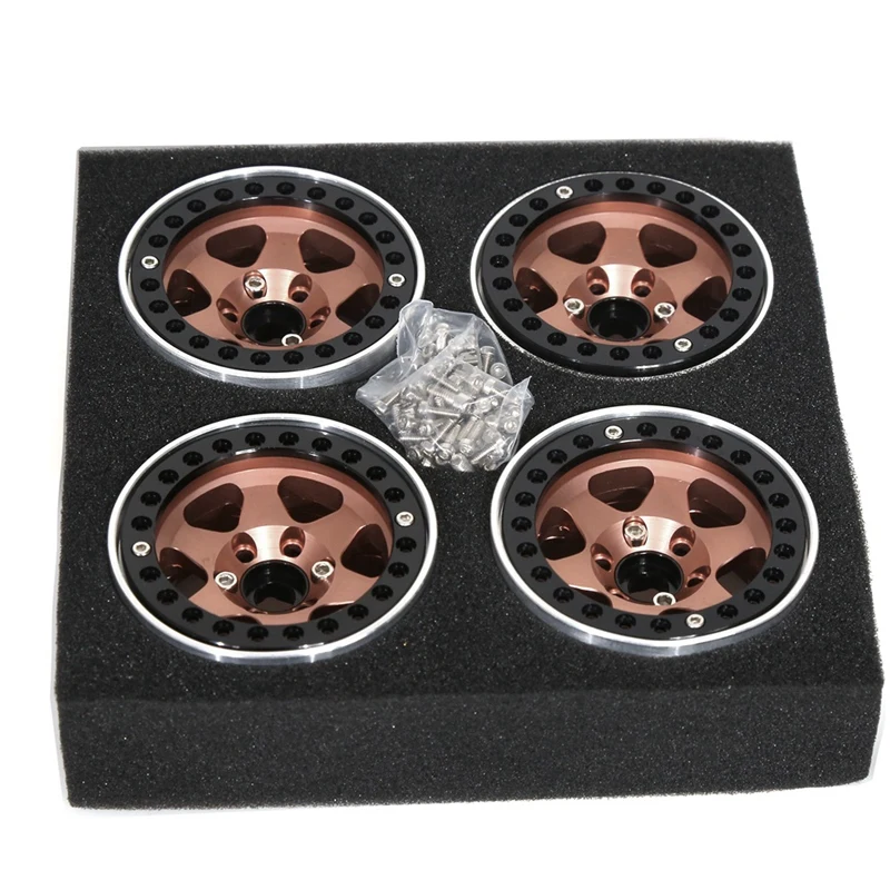 4pcs Metal 1.9inch Beadlock Wheel Rim Wheel Hub for 1/10 RC Crawler Car SCX10 Pro Capra TRX4/ D90 C-ABFT