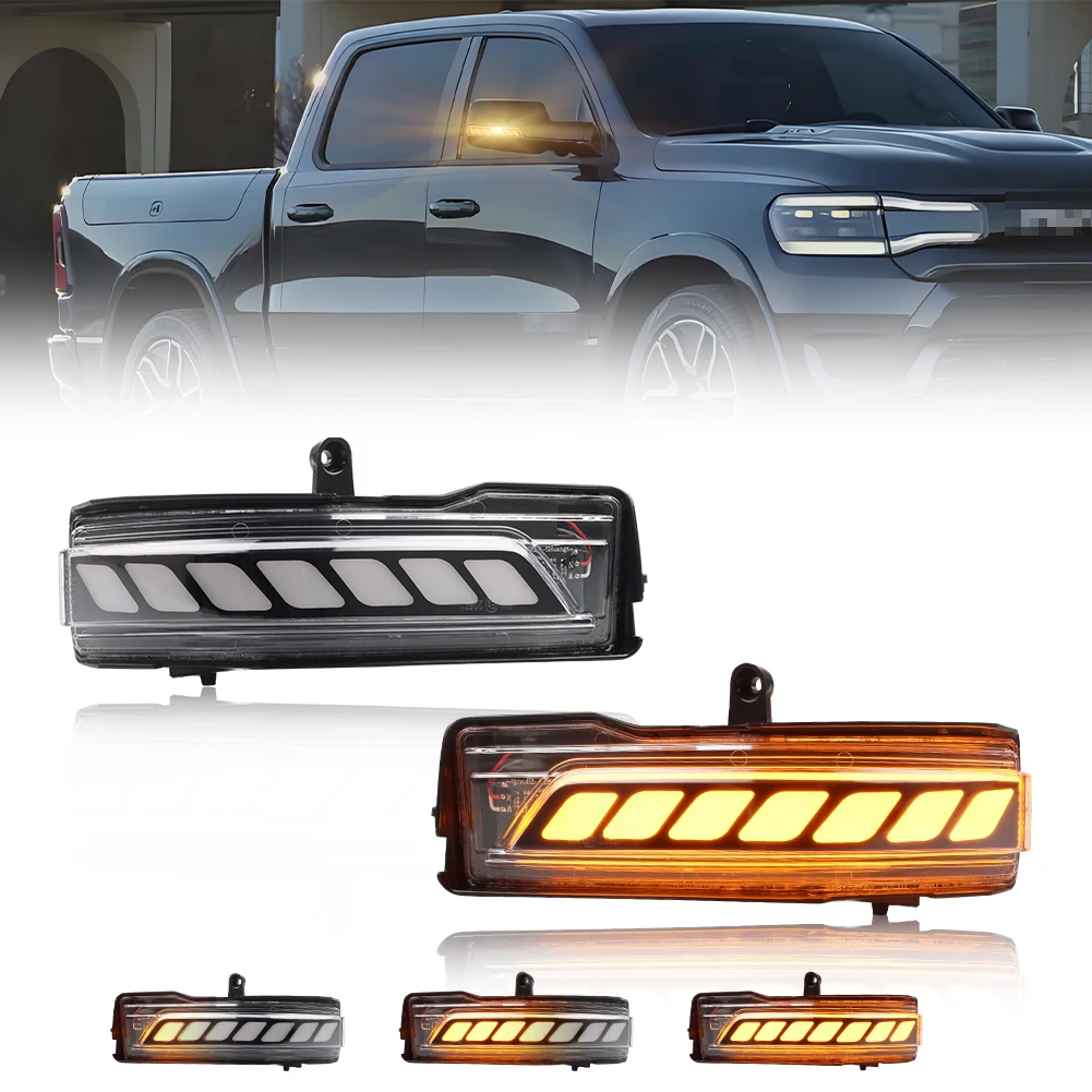 

2X для Dodge RAM 1500 2019 года (не для RAM 1500 Classic) фары на крышку бокового зеркала с полностью динамическим последовательным мигающим янтарным светодиодом