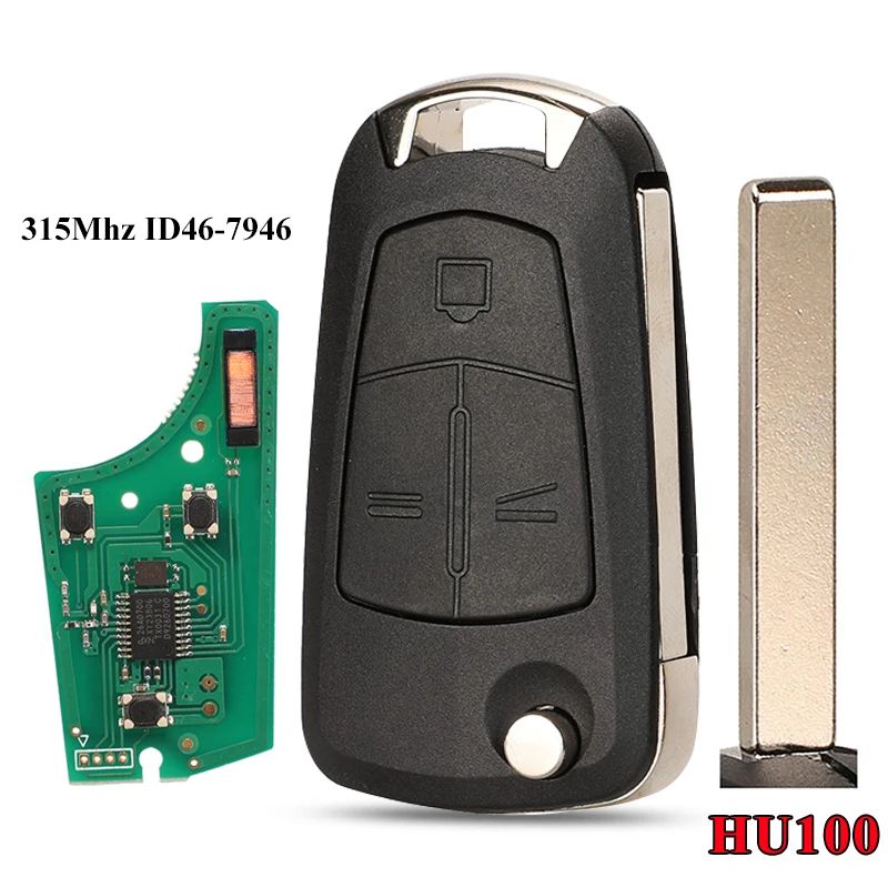 Jingyuqin Flip 3 Tasten Remote Key Fob FRAGEN 315MHz PCF7946 für Vauxhall/Opel Vectra C, signum 2003-2007 Uncut HU43/HU100