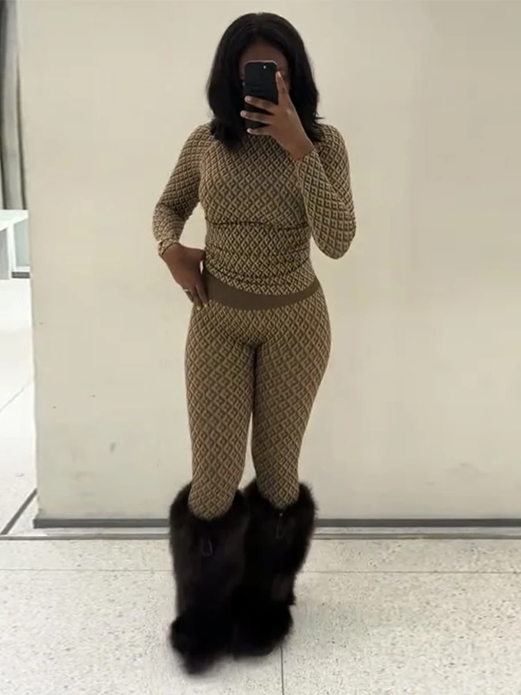 Hochgeschnittene Ski-Leggings mit Karierter Innenlage für Damen, Enge Skihose mit Print, Lange Hose, Winter 2026 Neu, Warm fürs Skifahren