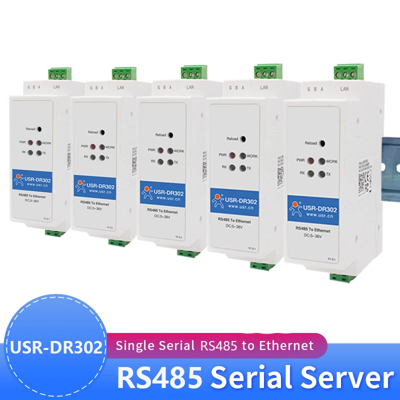 5PCS USR-DR302 Din Rail Serial RS485 to Ethernet TCP IP Server Module Ethernet Converter Modbus RTU to Modbus TCP unit 3