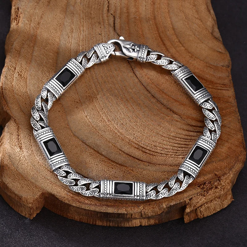 

New Arrival Crystal Black Cube Bracelet For Men Jewelry Vintage Lines Flower Chain Bracelet Women Hand Accessories 18 20 22CM