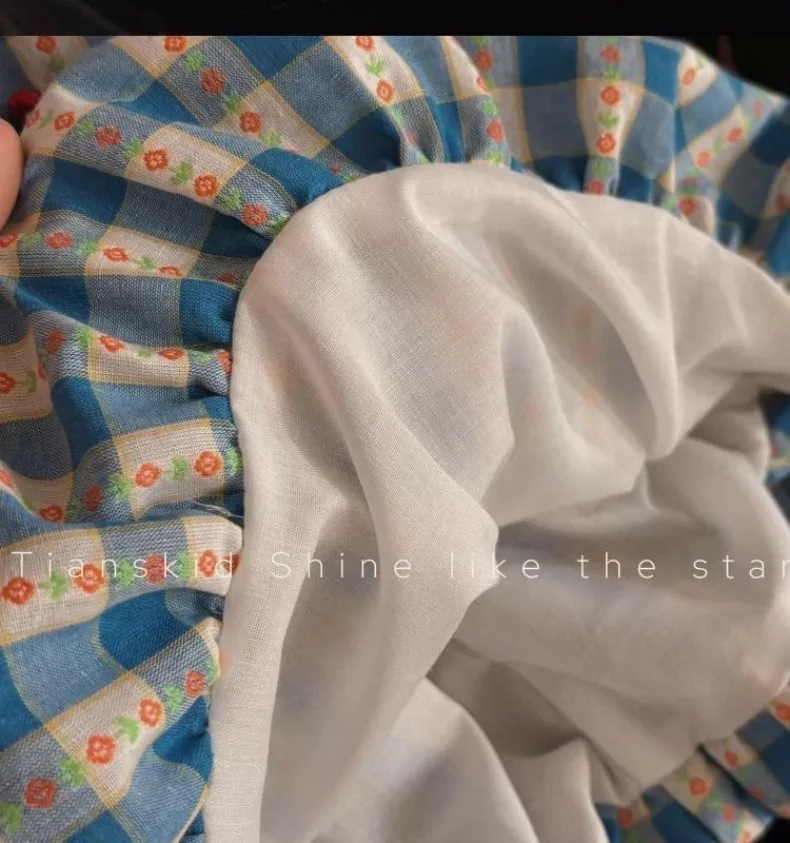 (0-8 Jahre) Modische Karierte Prinzessinnenkleider für Babymädchen, Blaues Geburtstagsparty-Kleid, Sommerliches Mädchen-Freizeitkleid, Neuerscheinung – Detail 8