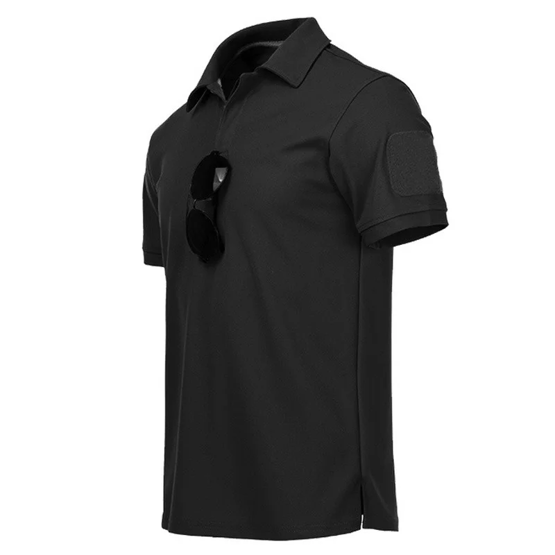 Men\'s Outdoor Tactical T-shirt Breathable Quick Dry Hunting Camping Hiking Tees Lapel short sleeve