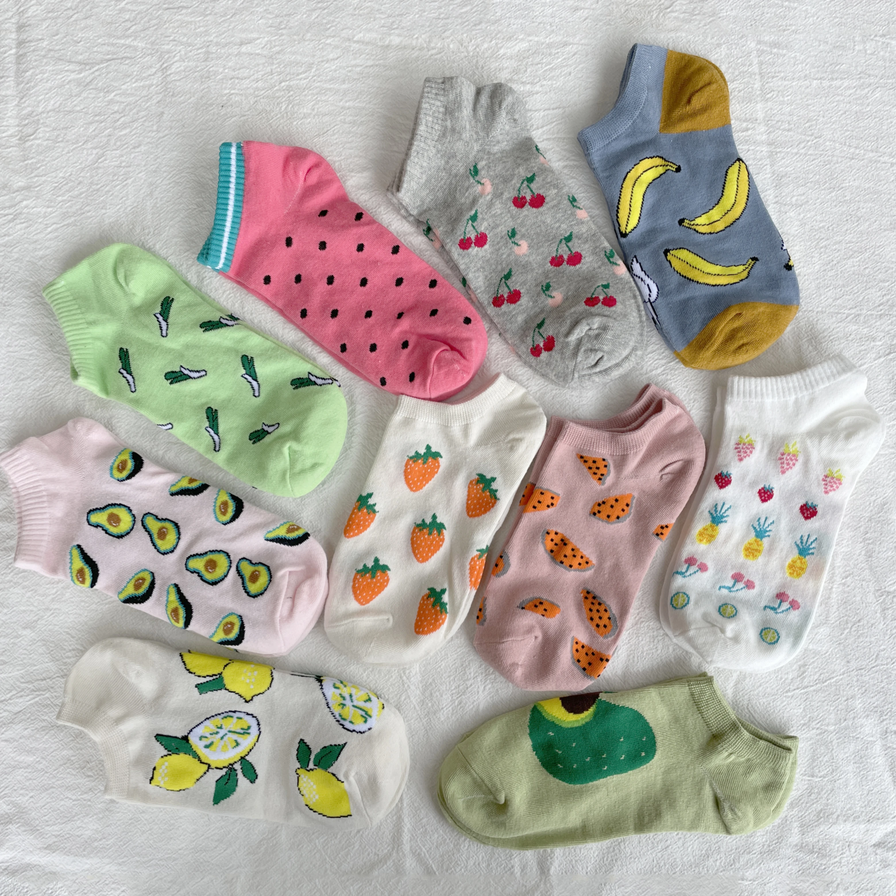 5 Pairs Womens Funny Socks Spring And Autumn Fruit Ankle Socks Avocado Lemon Strawberry Banana Harajuku Casual Short Socks 35-40