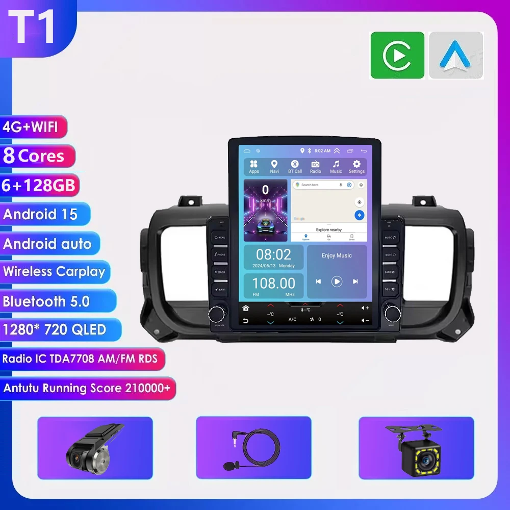 9.7 inch Android 16 Carplay voor Citroen Jumpy 3 SpaceTourer, Peugeot Expert 3 en Toyota Proace 2016-2021 multimediaspeler voor auto's