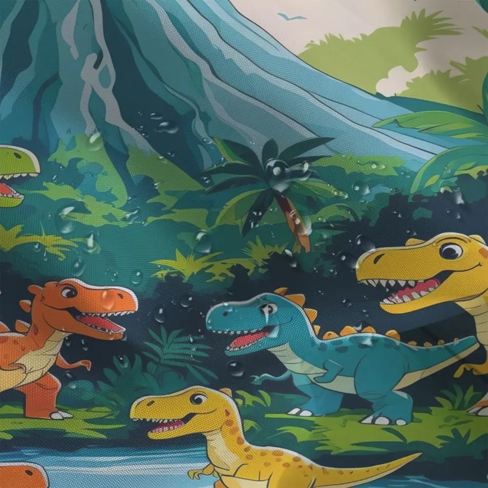 Dinosaur Shower Curtain Waterproof Fabric Teen Bathroom Decor Volcano Jungle Theme Cute Cartoon Animal Print Bath Accessories