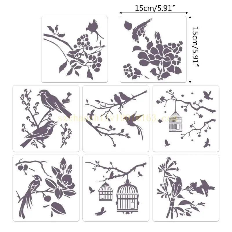 8 pacotes estênceis pintura, flores, pássaros, galhos, modelos desenho, reutilizáveis, ocos para amantes diy, crianças, meninos, meninas, estudantes