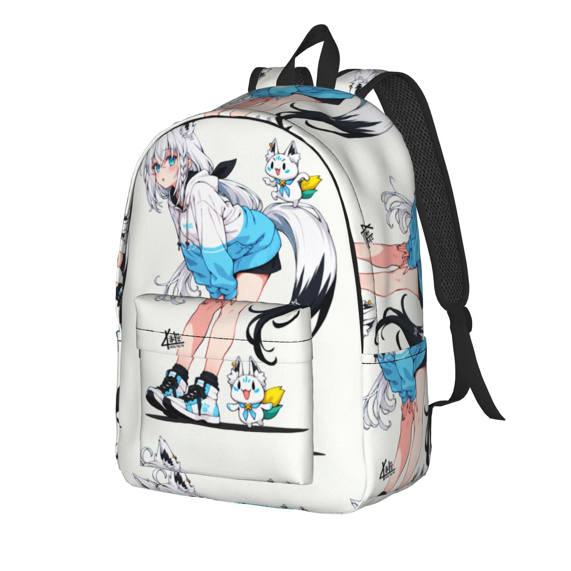 Hololive Gamers Shirakami Fubuki Casual Backpack  Girl Polyester Workout Backpacks Durable Kawaii High School Bags Rucksack