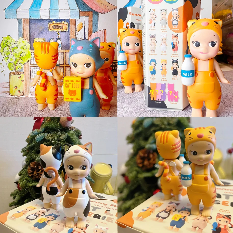 SonnyAngel caja ciega de la serie Cat Life para niños, lindo bebé que lleva ropa de gato, Mini estatuilla, adornos de mesa, figu