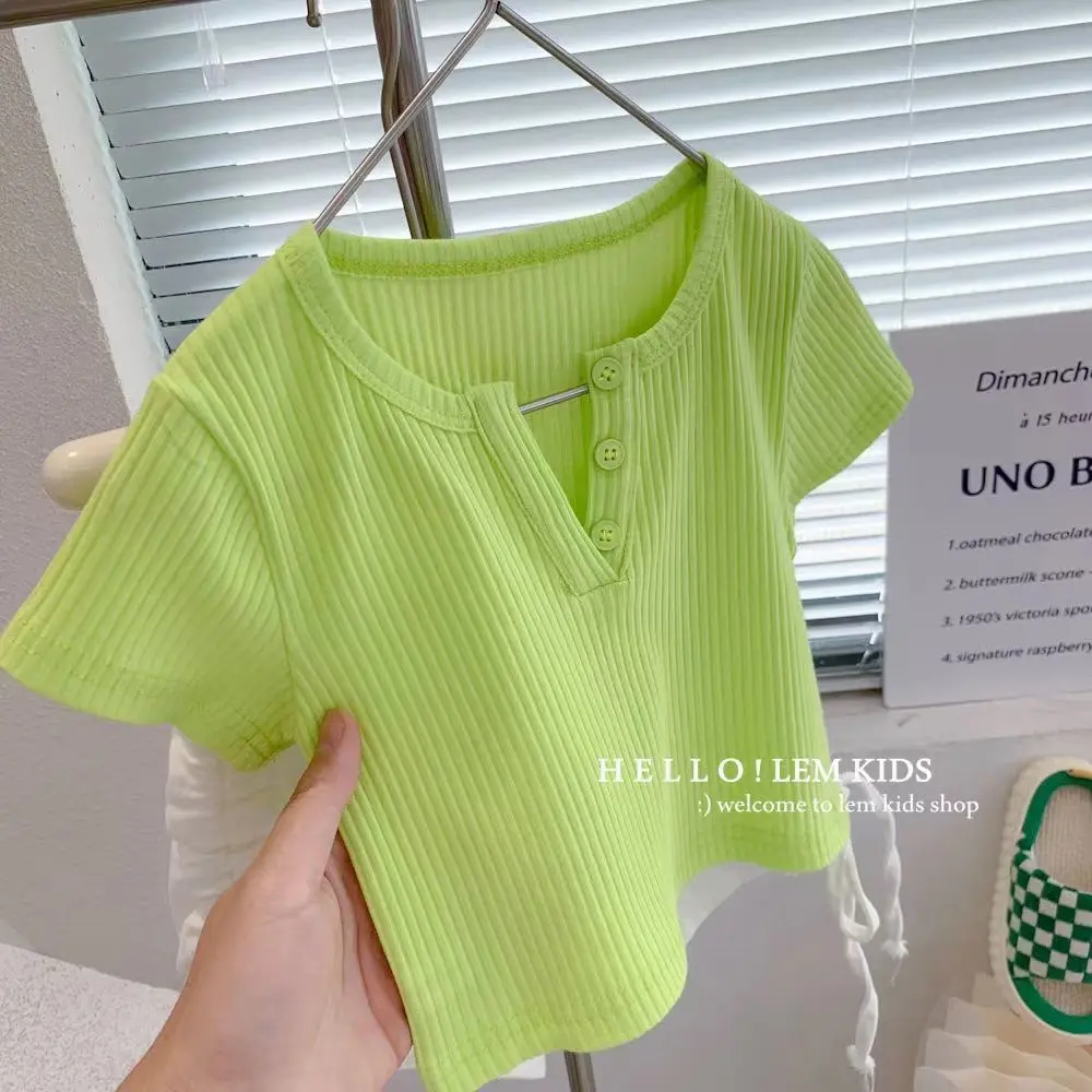 子供用シルク半袖Tシャツ,キャンディーカラーのトップス,トレンディな女の子の服,夏のノベルティ