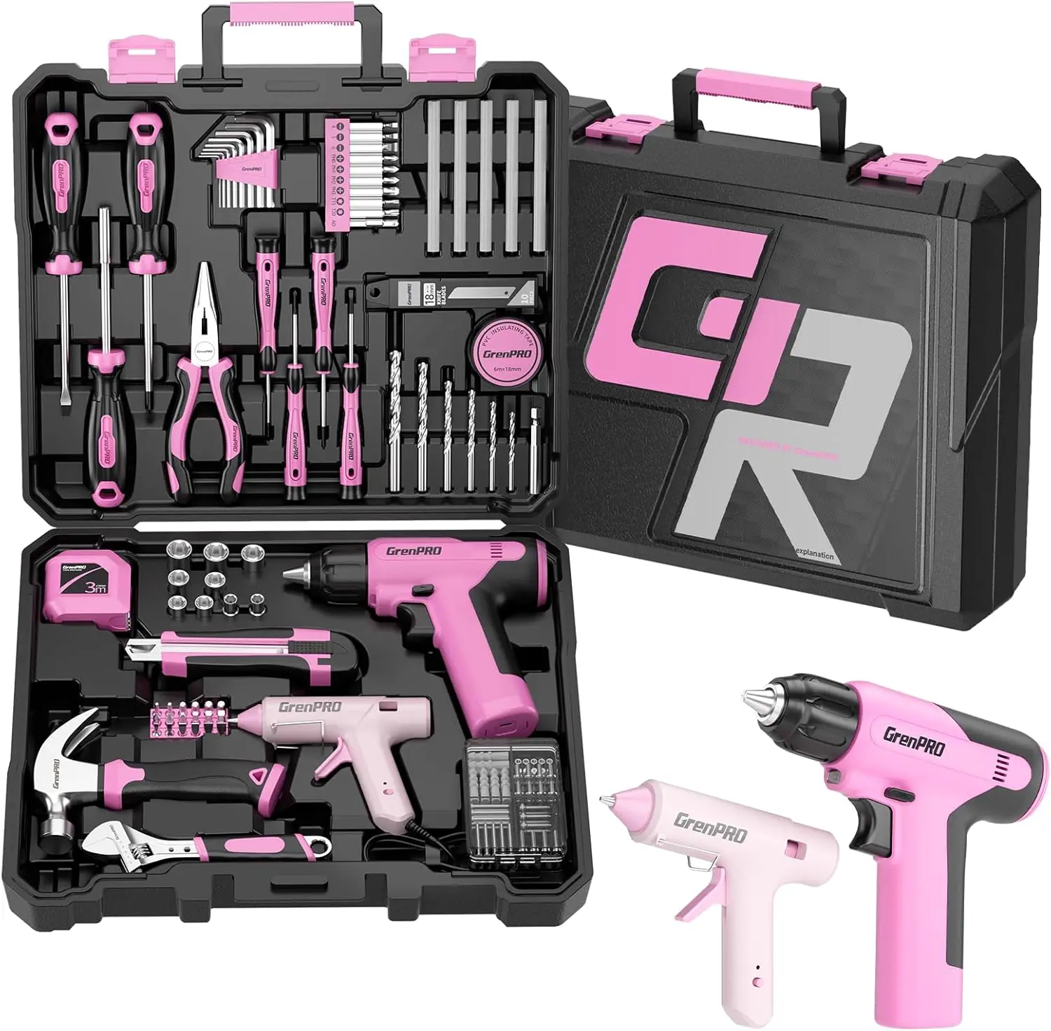 

Набор инструментов Pink Tool Set Drill Kit, 188 предметов, для домашнего ремонта, с беспроводной дрелью, для женщин и мужчин, в портативном кейсе для хранения.