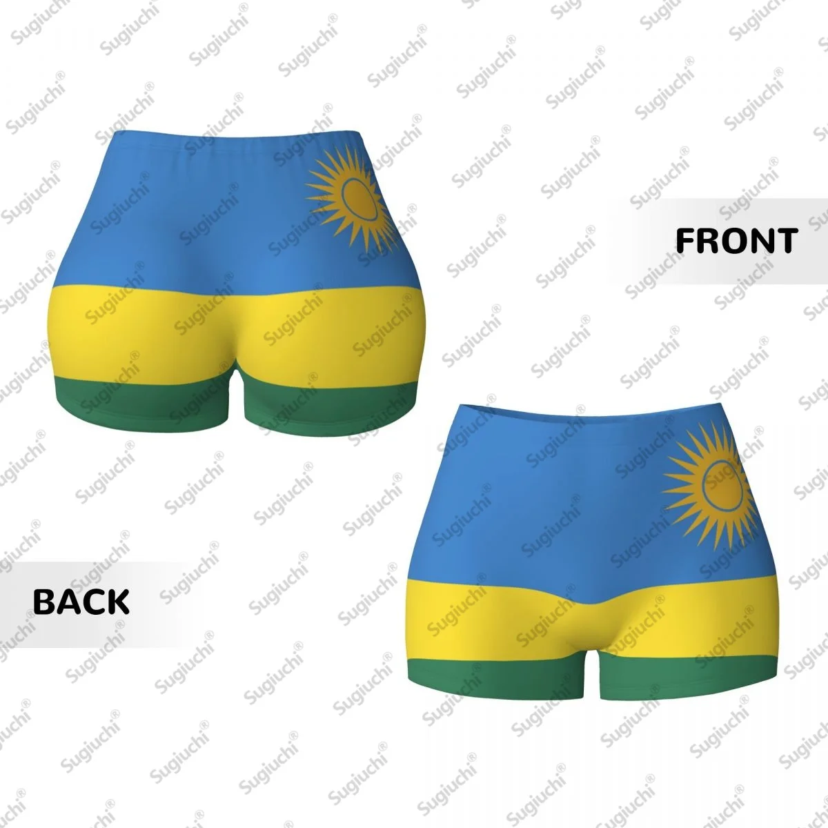 2026년 르완다 국기 요가 반바지 여성용 운동 스크런치 힙업 하이웨이스트 짐 러닝 반바지
