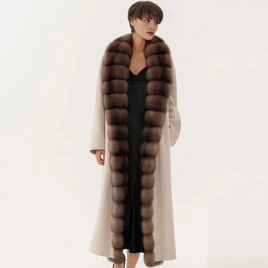 

Wool Fur Coat Women Luxury High Quality Real Cashmere Coat Natural Fox Fur Collar Fashion Long Warm Winter Jackets