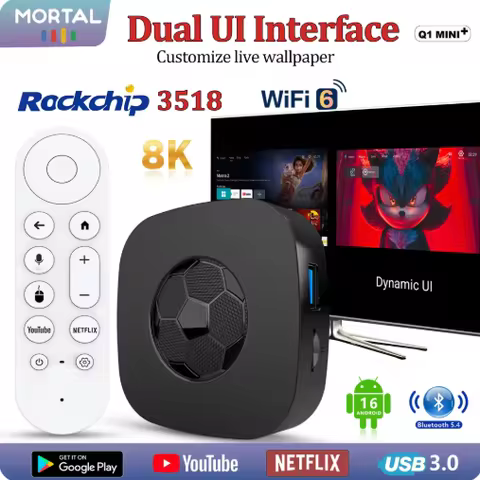 T1 Ultra Android 16.0 OS Smart TV Box Support Dual Wifi 2.4G/5.8G 8K HD Streaming Media Player Dual UI Interface Google BT5.0