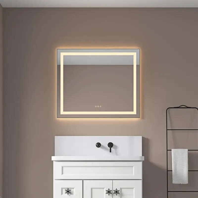 

36"x30" LED Bath Mirror, Wall-Mounted Vanity Mirror with Aluminum Frame, Anti-Fog, Memory Function, 3 Color Options, Stepless