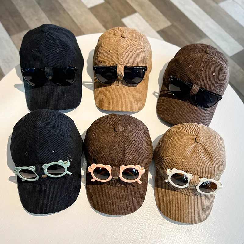 Fashion Trend Kids Sunglasses Baseball Cap Creative Men Women With Parent-child Models Fall And Winter Corduroy Duck Tongue Cap