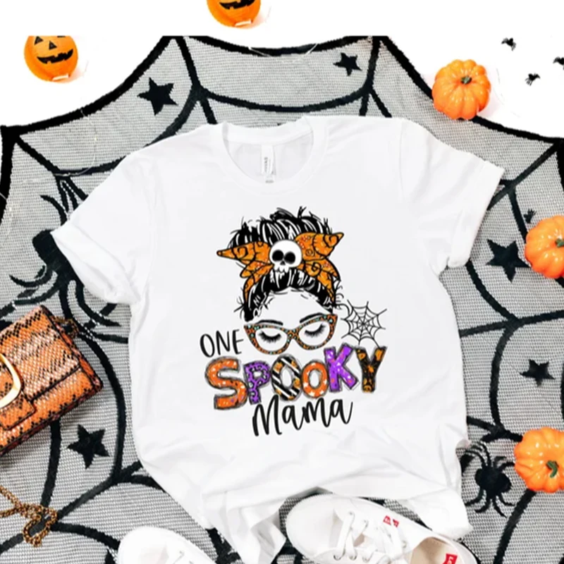 

Halloween Large Size t-Shirt Women Clothing Neck Short Sleeve Top Skeleton Female Streetwear Tops Tees Pumpkin White Clothes New