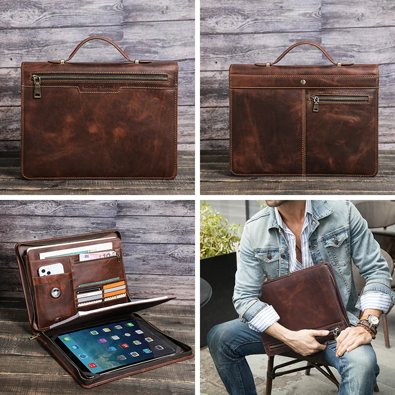 Wholesale Apple iPad Pro 12.9 Leather Case with AirTag Slot and Handle, Multi-functional Tablet Case