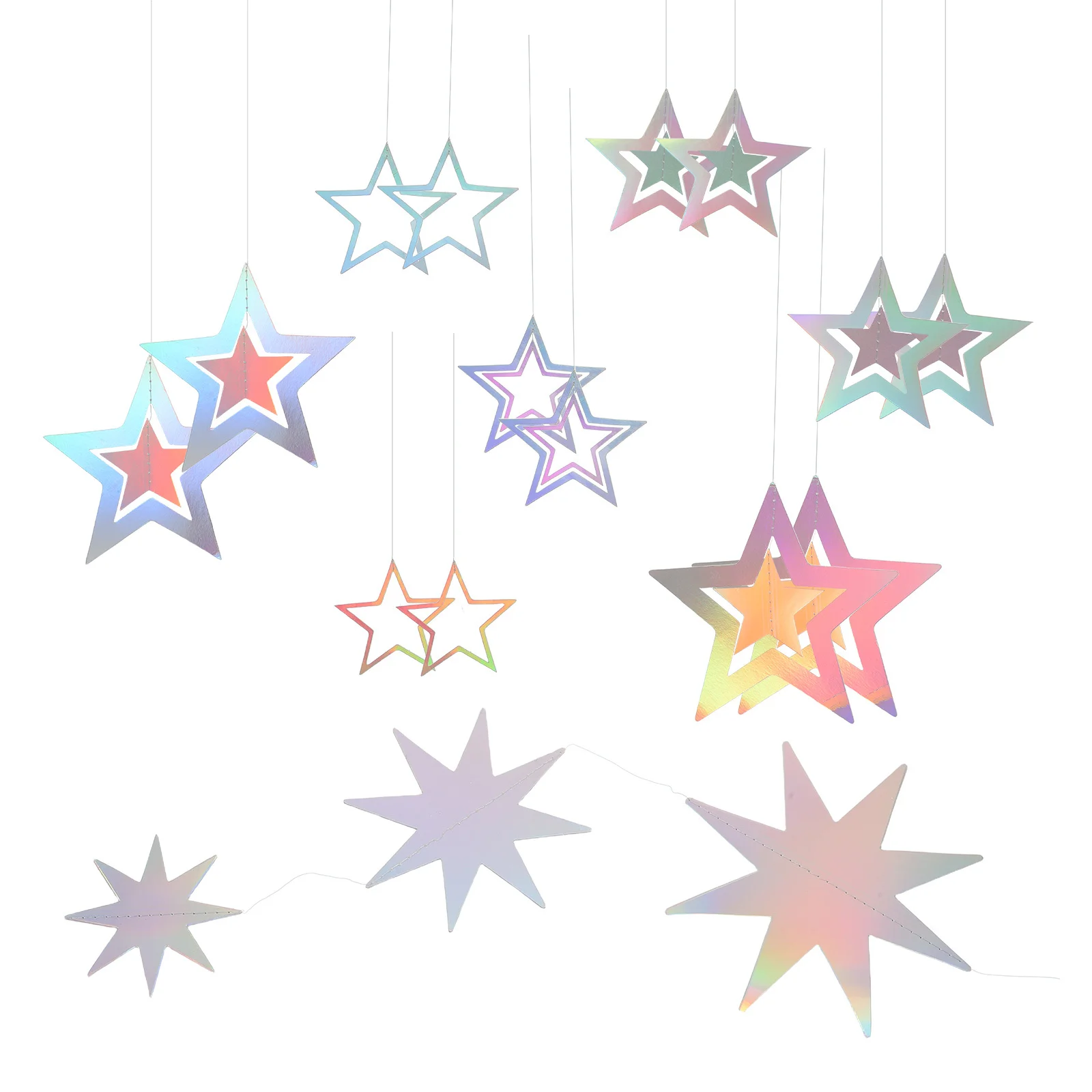 

15pcs Holographic Star Garland Laser Five-Point Stars Hanging Decor For Christmas Birthday Wedding Shower Party Ceiling