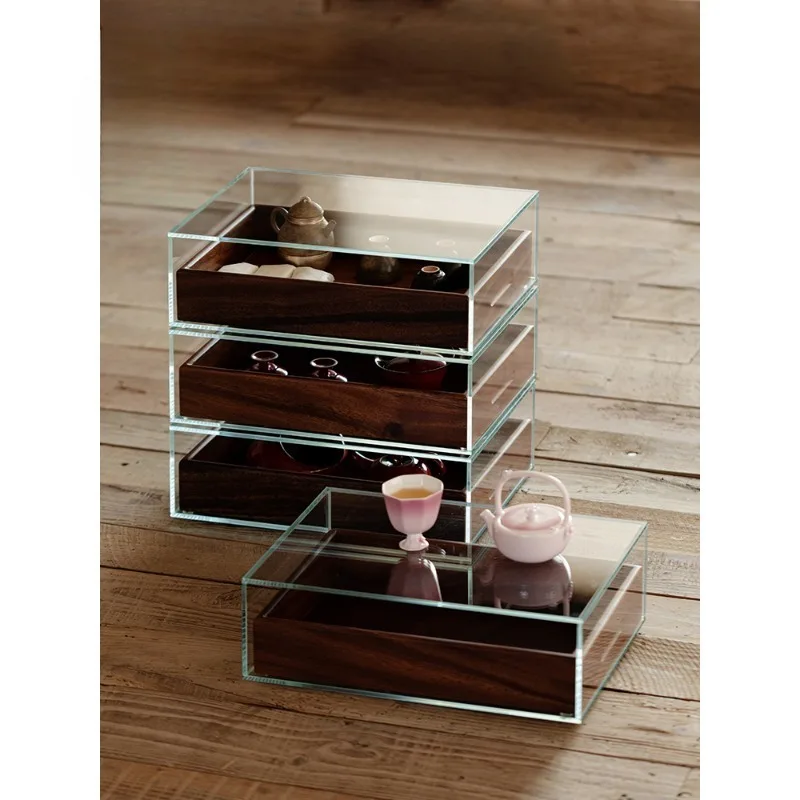 Black walnut tabletop glass dental cabinet, tea set, teacup storage box cabinet