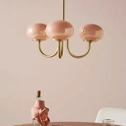 Mid century pink glass chandelier Creative Bauhaus light Arts Lovely Living Room Bedroom Hotel Vintage girl room decor light