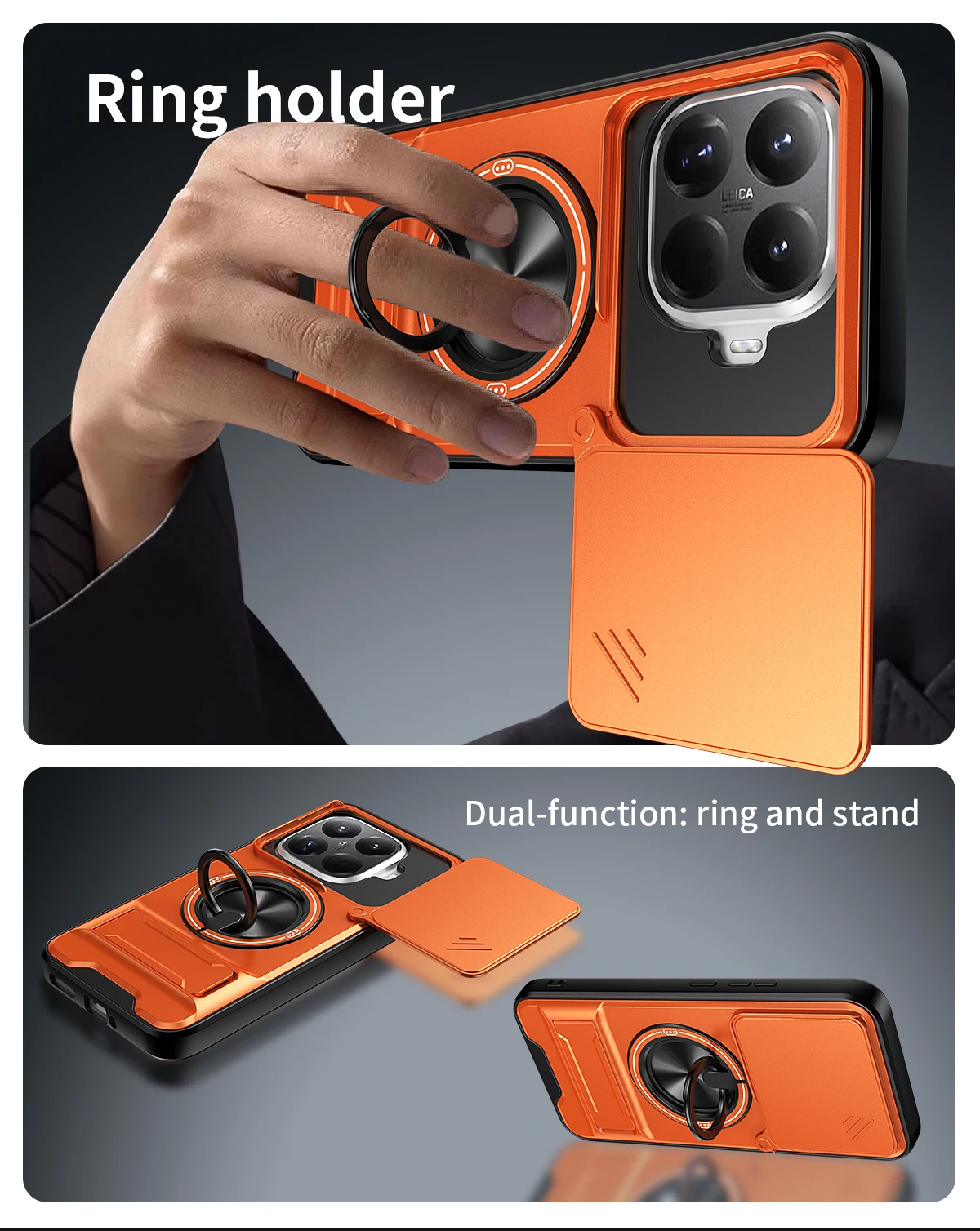 Lens Slide Cover For Xiaomi 15T Pro Redmi A5 13C Poco M7 Plus C65 C71 X5 Pro Ring Stand Built-in Magnetic Car Mount Case