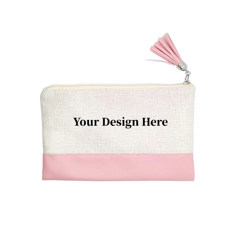10pcs Custom Linen Tassel Bag DIY LOGO Design For Wallet Makeup Bag Pencil Case With PU Bottom Coin Purse Personalized Gift