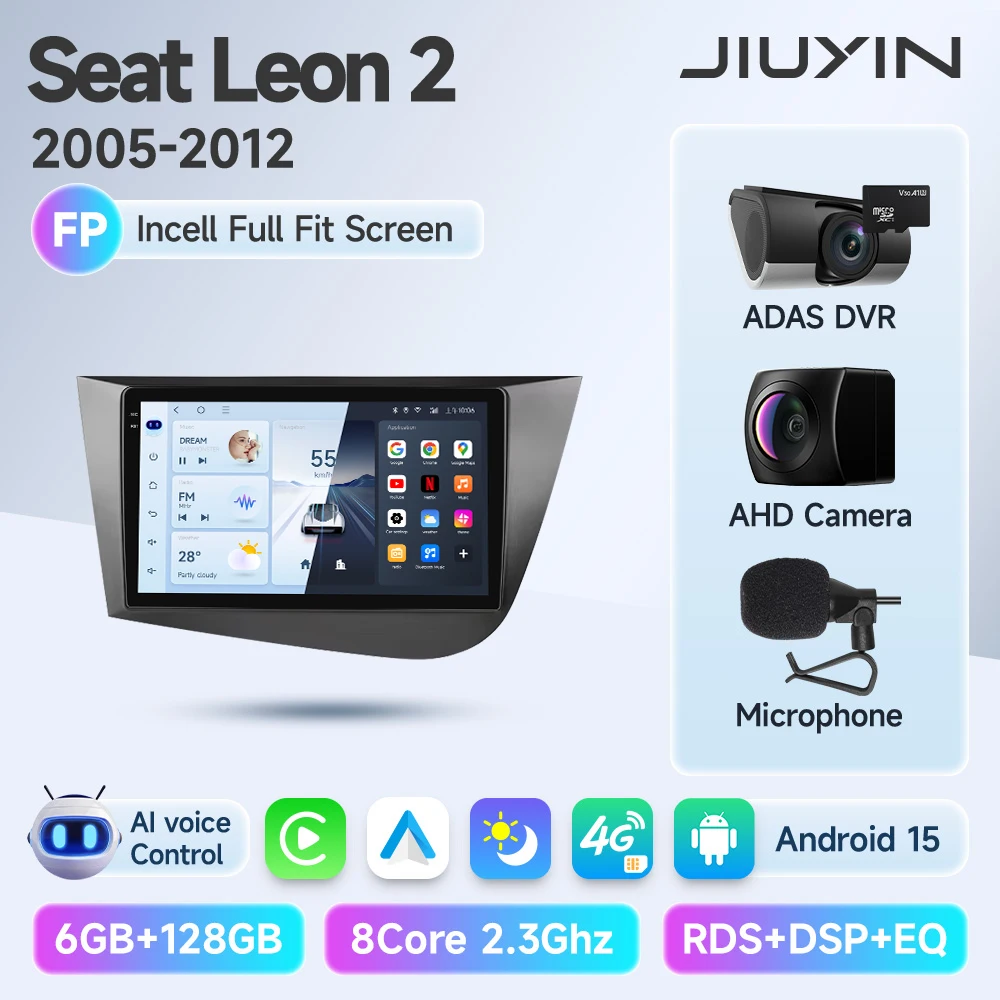 JIUYIN 2Din Autoradio Multimedia Speler Voor Seat Leon 2 MK2 2005-2012 Android 13 4G GPS WIFI Navigatie Stereo Head Unit Carplay