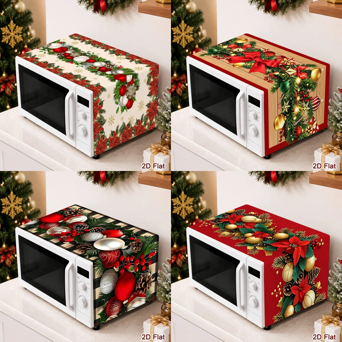 35*85cm Merry Christmas Floral Microwave Oven Dust Cover Christmas Wreath Printed Dust Covers Home 2026 Navidad Party Decor