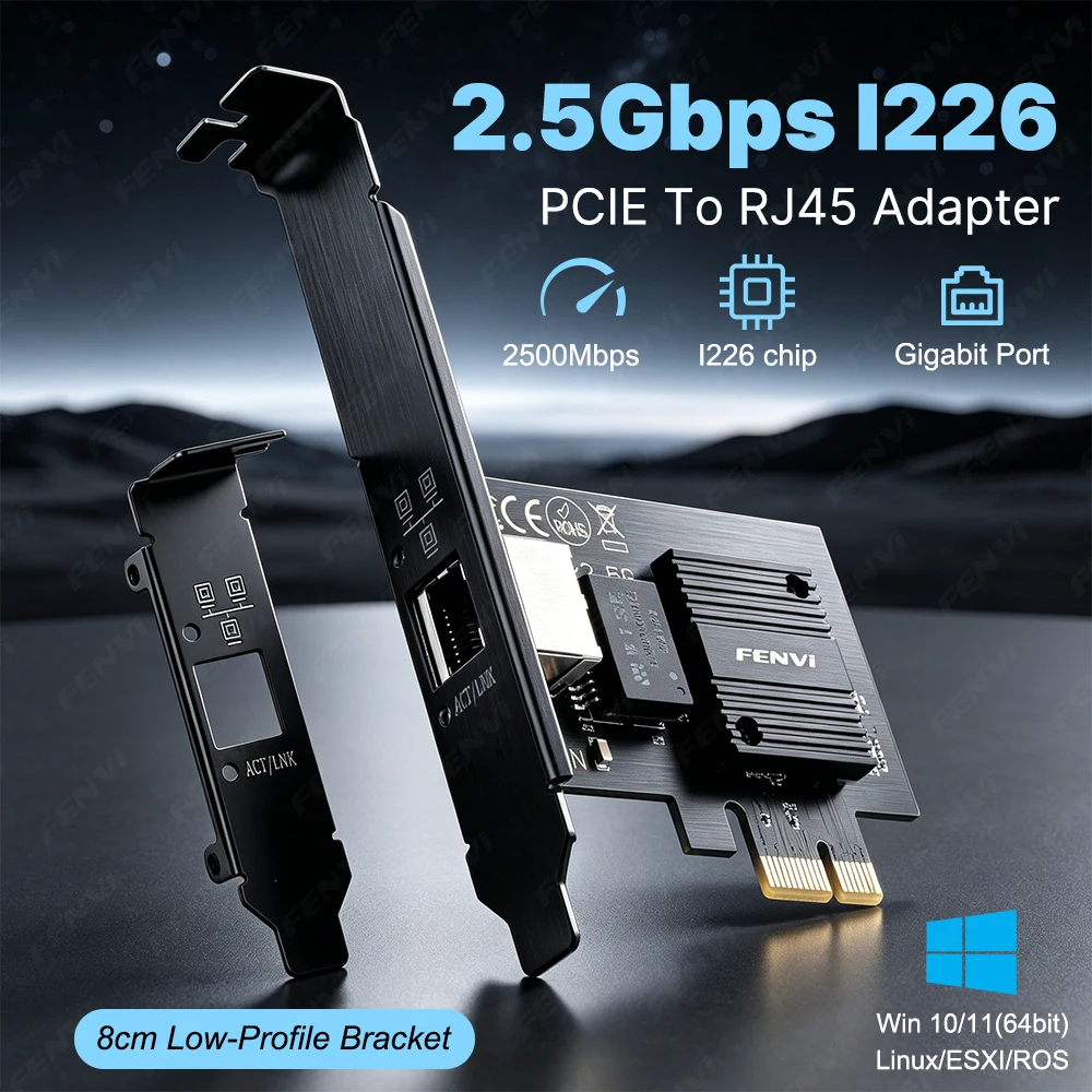 

Сетевой адаптер PCI-E на RJ45 I226, 2,5 Гбит/с, гигабитный Ethernet, 100/1000/2500 Мбит/с, контроллер LAN RJ45 PCIE для Win10/11