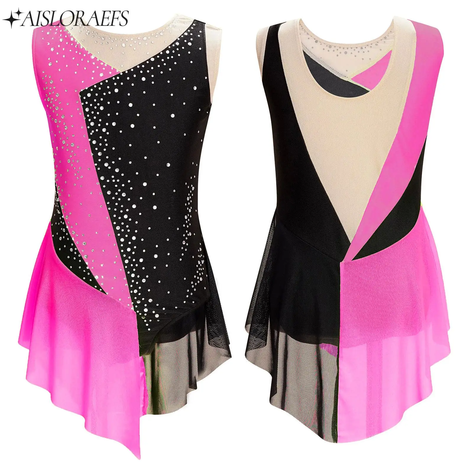 

Child Girls Gymnastics Ballet Leotard Dress Lyrical Contemporary Dance Figure Skating Costume Sleeveless Leotard Stage Dancewear