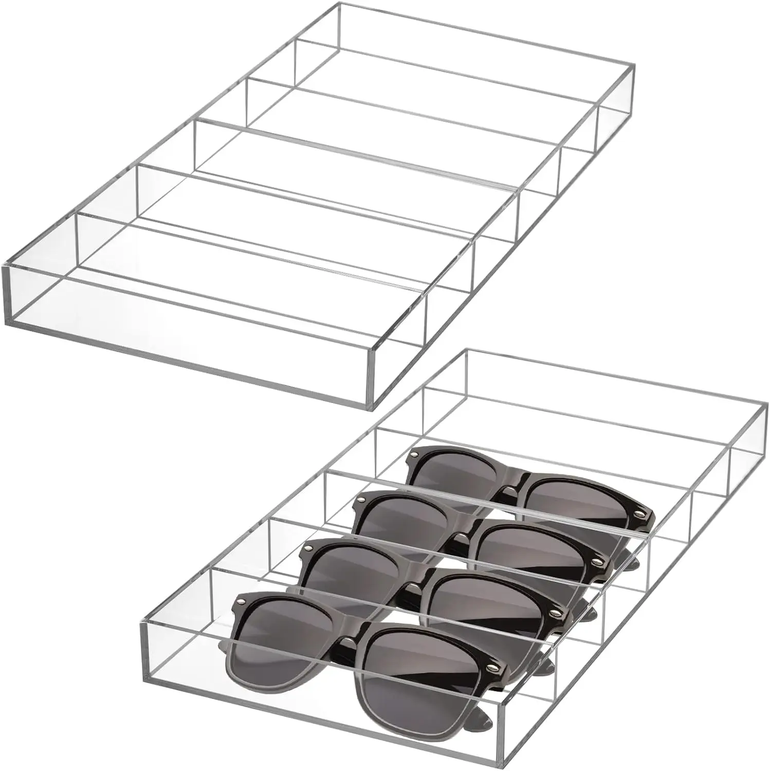 Clear 6 Slots Stackable Sunglasses Organizer Holder Eyeglasses Display Tray Storage Eyewear Drawer Dividers Desk Makeup Jewelry