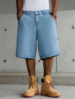 Men's Light Blue Wide-Leg Utility Denim Shorts for Summer 6 Men's Light Blue Wide-Leg Utility Denim Shorts for Summer 6