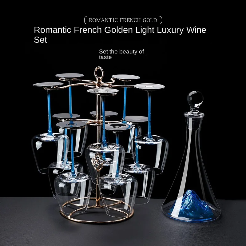 Burgundy blue rod black background high-end crystal red wine glass creative mountain decanter cup holder set