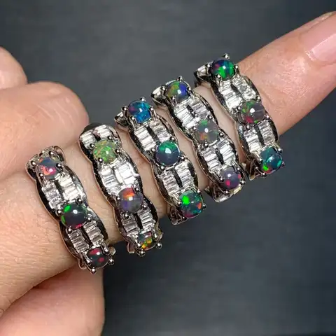 Natural Black Opal Ring Adjustable Female Stone Ring Jewelry for Women Gift Wholesale High Quality Vintage Fine