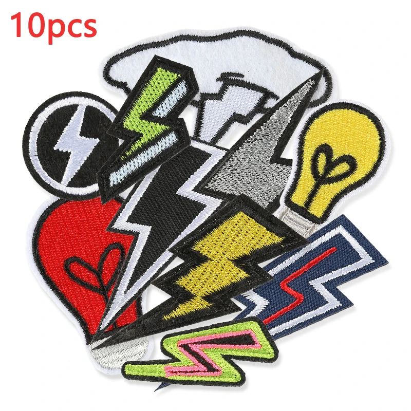 10pcs Lightning Embroidered Patches For Clothing Thermoadhesive Designer Mochila Diy Iron On Naszywki Sew Jacket Small Lot Bulk