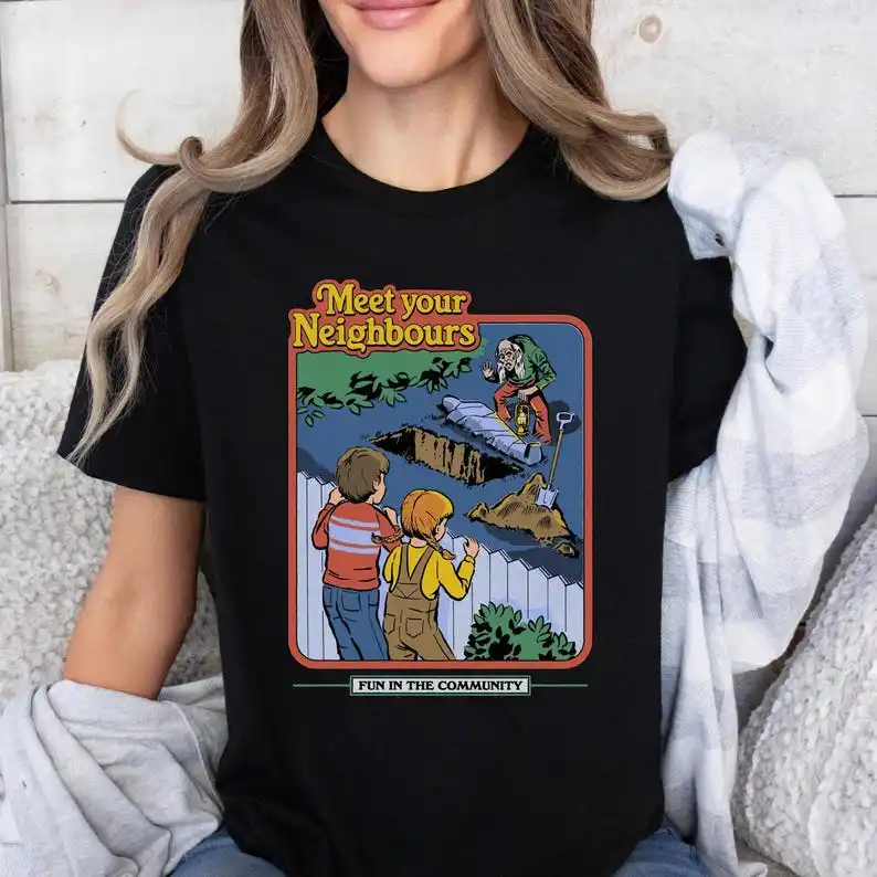 

Funny Cute Retro Horror Meet your Neighours Tee, Comfort Colors, Goth, Gothic, Alt Shirt, Horror Lover, Vintage Look, Unisex T-S