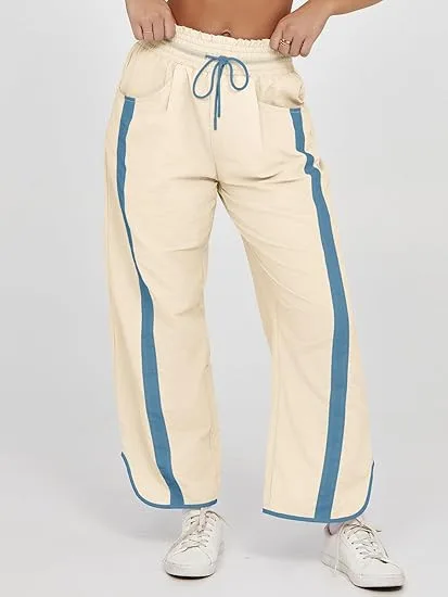2026 New Casual Versatile Loose Drawstring Bucket Pants Women's Color Block Exercise Y2K Sports Pants
