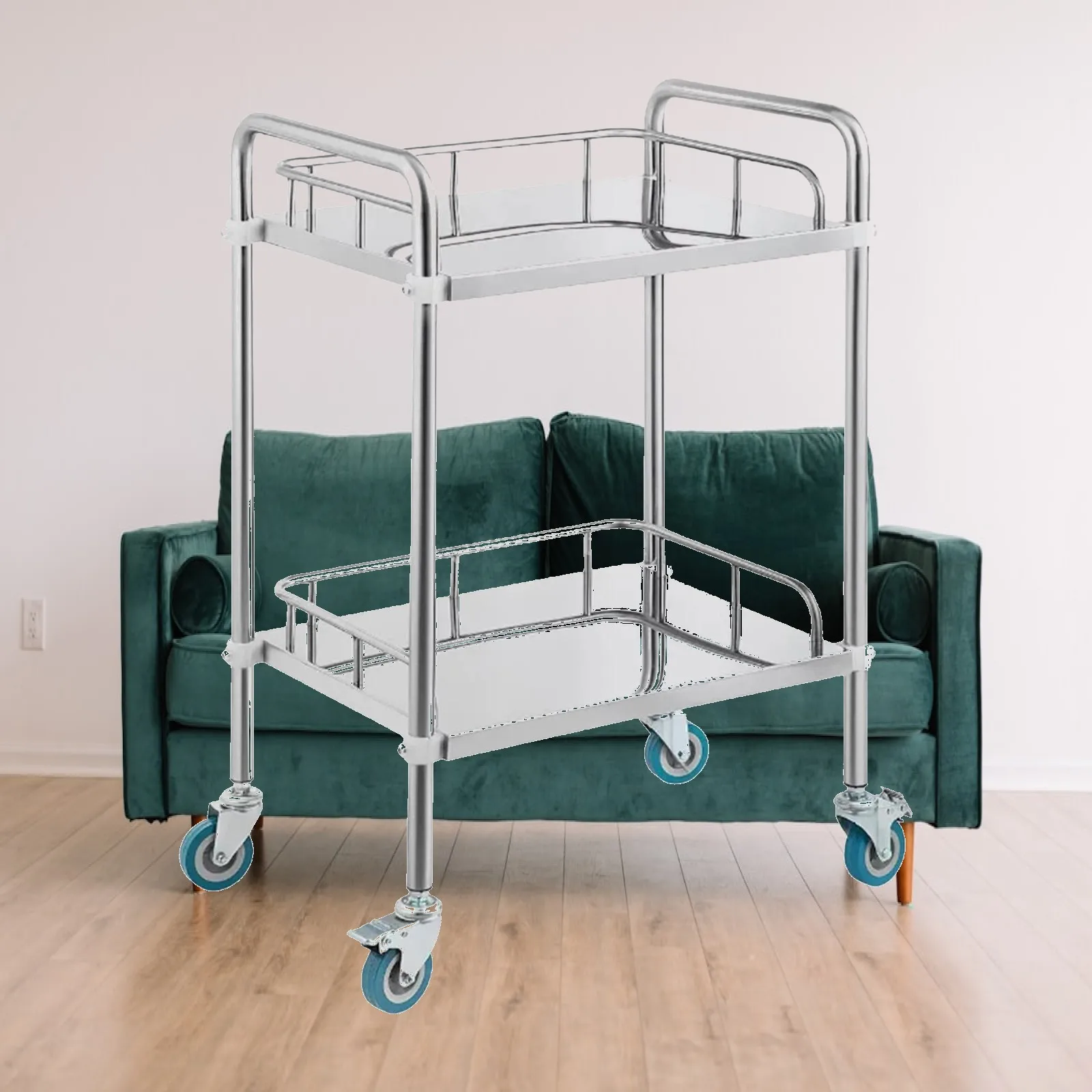 Ergonomic Handle Rolling Cart Stainless Steel Equipment Utility Trolley for Cafeteria Laboratory