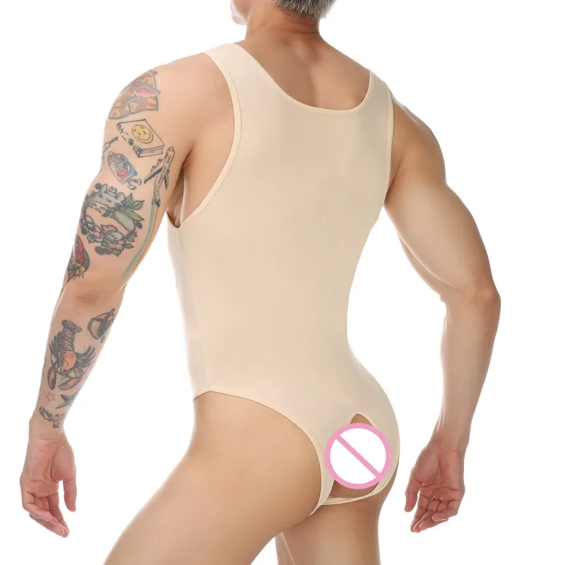 

Exotic Men Open Butt Undershirts Seamless Sleeveless High Cut Bodysuit Singlet Underwear Lingerie One Piece Gay Jumpsuits Thongs