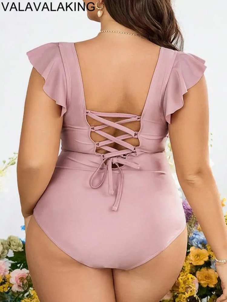 2024 Sexy Solid Cross Plus Size Swimwear Women Verge Strapped Large Big One Piece Swimsuit Curvy Brazilian Chubby Bathing Suit