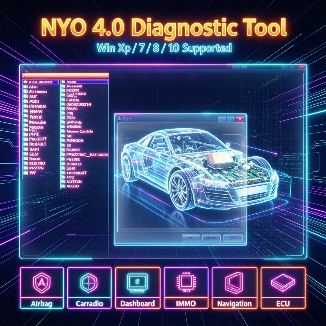Newest NYO 4 full database safety airbags+dashboard+car radio+IMMO+navigation automatic data repair software support Win7/8/10