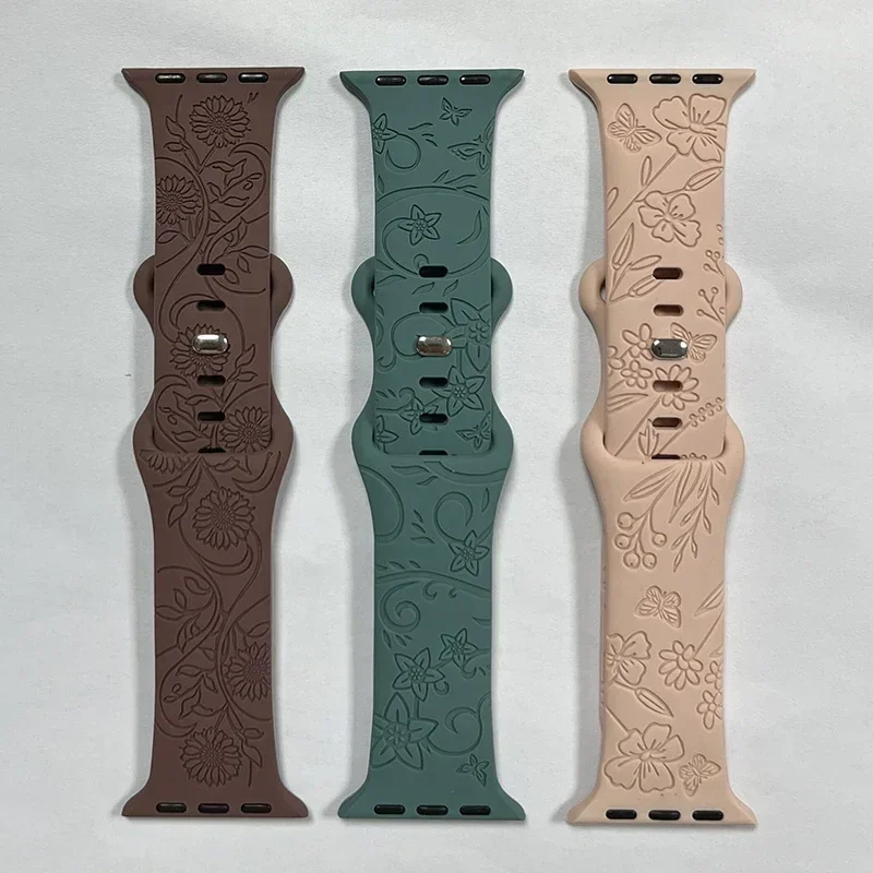 Engraved Silicone Strap for Apple Watch Ultra 2 49mm Band 44mm 40 41mm 45mm 42mm Soft Bracelet for Iwatch Series 9 8 7 6 SE 5 4