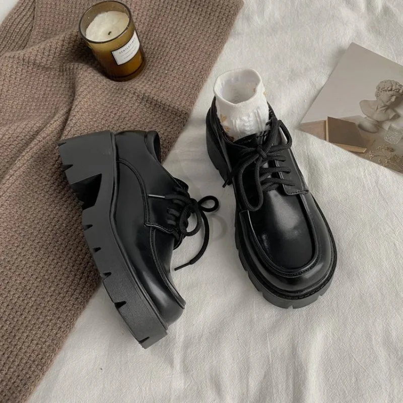 Uniform Shoes Small Leather Shoes Female British Girl Japanese Wild Black Retro Mary Jane Shoes Lolita Platform Shoes Low Hee