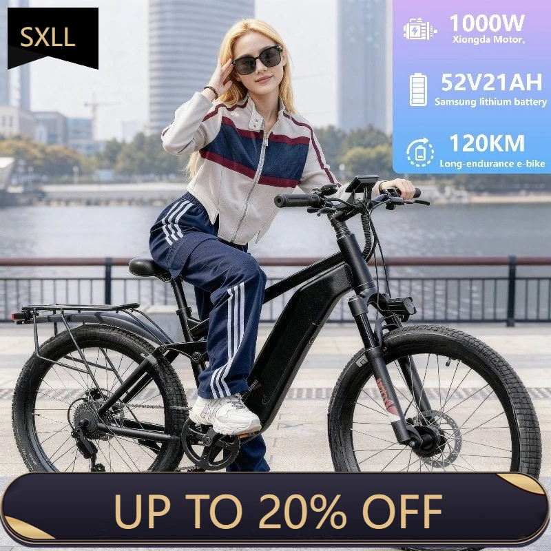 

Электрический горный велосипед SXLL 52V21Ah с полной амортизацией, мощностью 1000 Вт, 27,5-дюймовыми колесами и гидравлическими тормозами, для бездорожья.